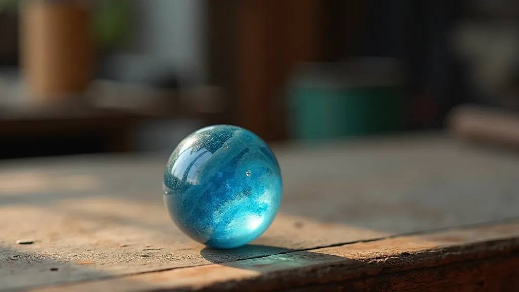 Antique glass marble on wooden table