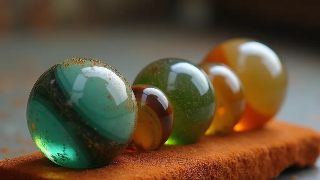 Antique glass marbles on velvet cloth