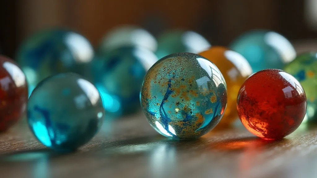 Close-up of antique glass marbles