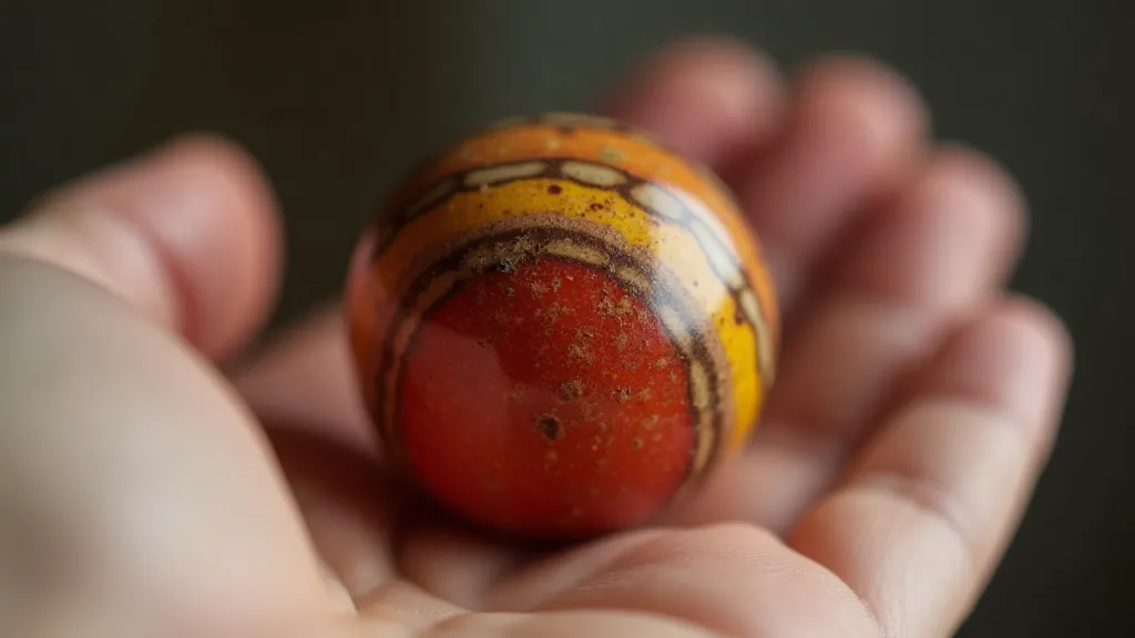 Antique clay marble in a hand.