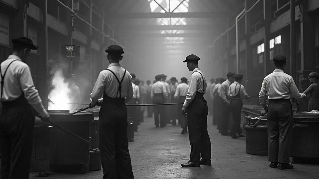 Vintage glassblowing factory workers